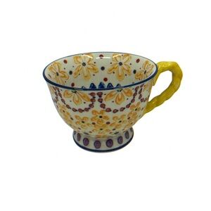 Anthropologie Elka Ayaka Footed Pedestal Coffee Mug Twisted Handle Cottagecore